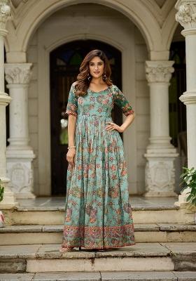 Green Printed Silk Dress
