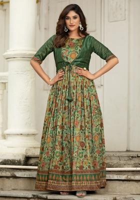 Mehendi Green Printed Silk Dress
