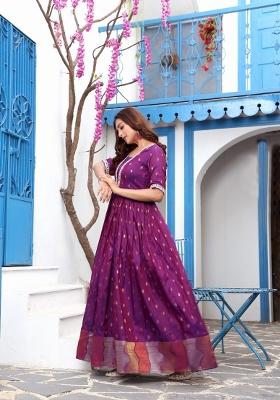 Magenta Pink Printed Silk Dress