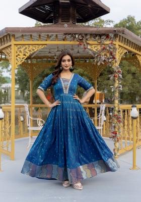 Blue Printed Silk Dress