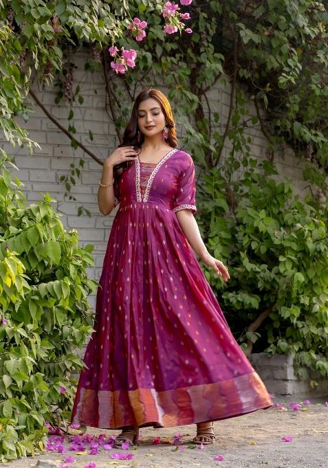 Purple Printed Silk Dress