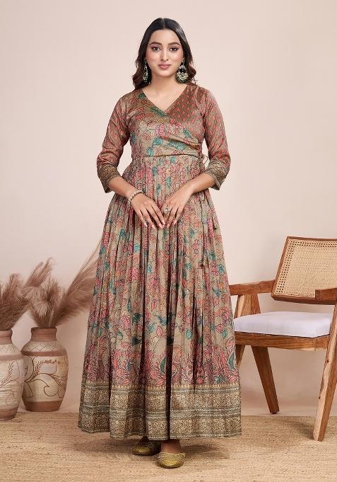 Peach Printed Silk Dress