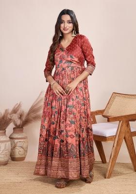 Light Orange Printed Silk Dress