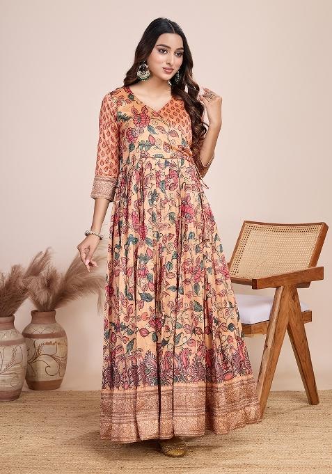 Sand Brown Printed Silk Dress