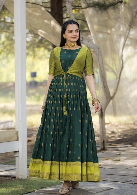 Green Printed Silk Dress