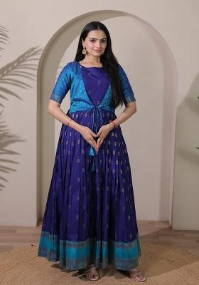 Blue Printed Silk Dress