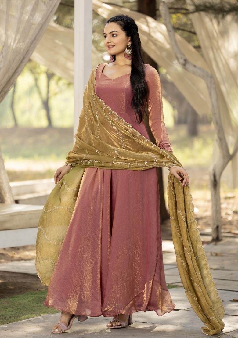 Dusty Rose Printed Silk Dress - Indya