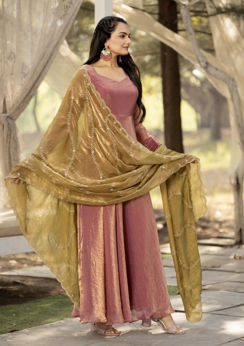 Dusty Rose Printed Silk Dress - Indya