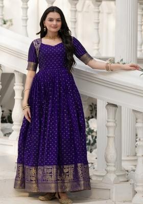 Royal Blue Printed Silk Dress