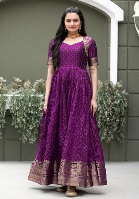 Purple Printed Silk Dress