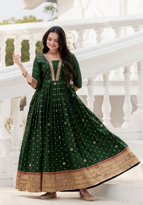Green Printed Silk Dress