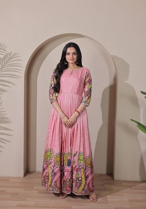Light Pink Printed Silk Dress
