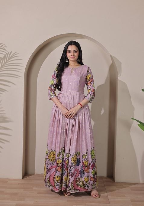 Light Purple Printed Silk Dress