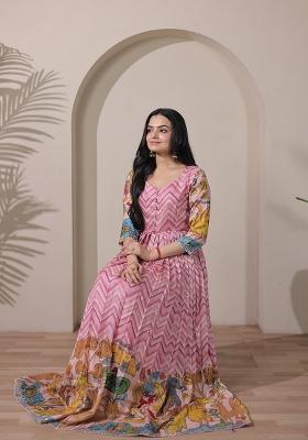 Pink Printed Silk Dress