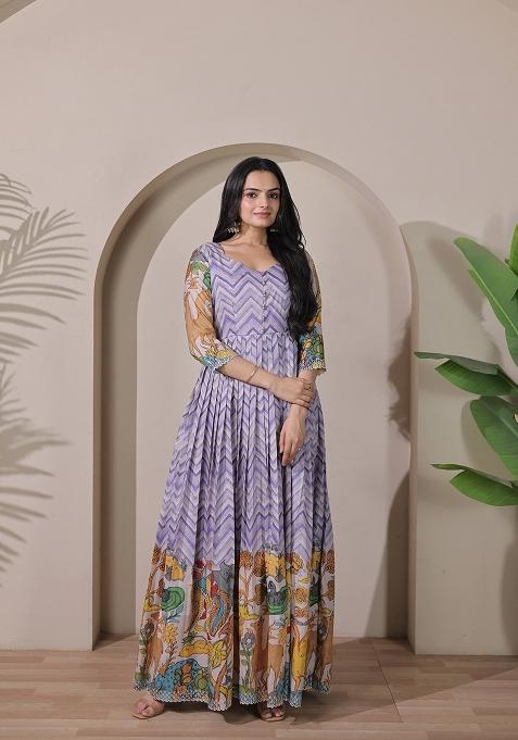 Lavender Printed Silk Dress