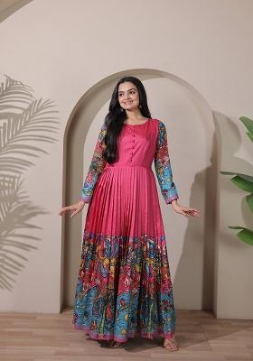 Pink Printed Silk Dress