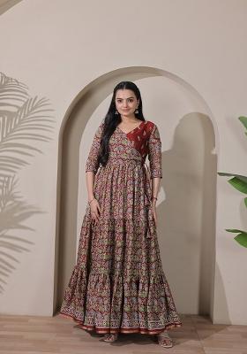 Maroon Printed Silk Dress