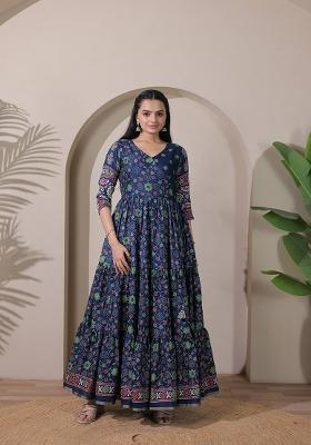 Blue Printed Silk Dress