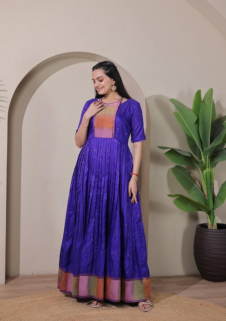 Blue Printed Silk Dress - Indya