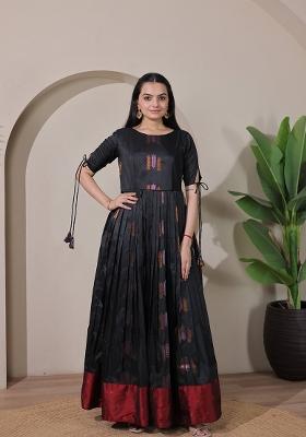 Black And Maroon Printed Silk Dress