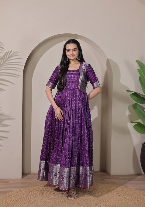 Purple Printed Silk Dress