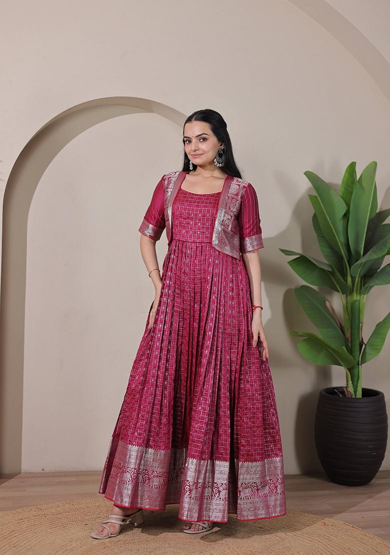 Pink Printed Silk Dress - Indya