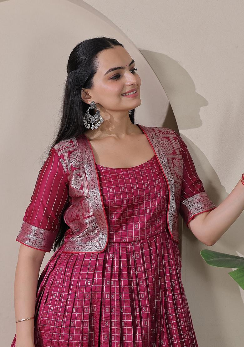 Pink Printed Silk Dress - Indya
