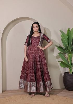 Maroon Printed Silk Dress