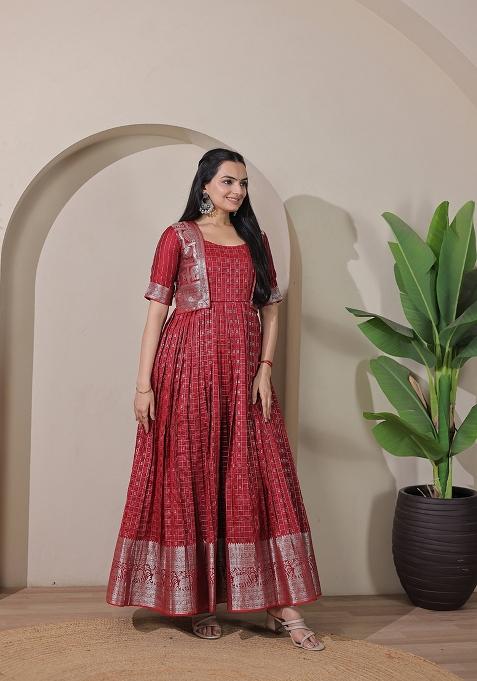 Red Printed Silk Dress