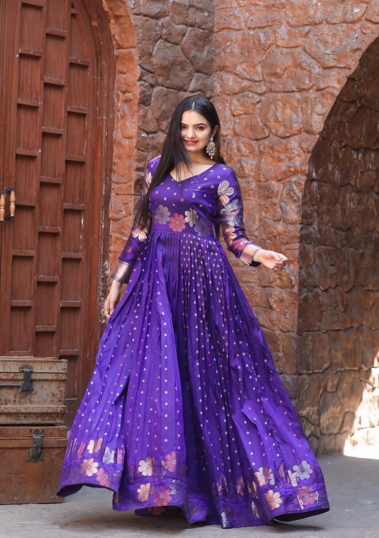 Blue Printed Silk Dress - Indya