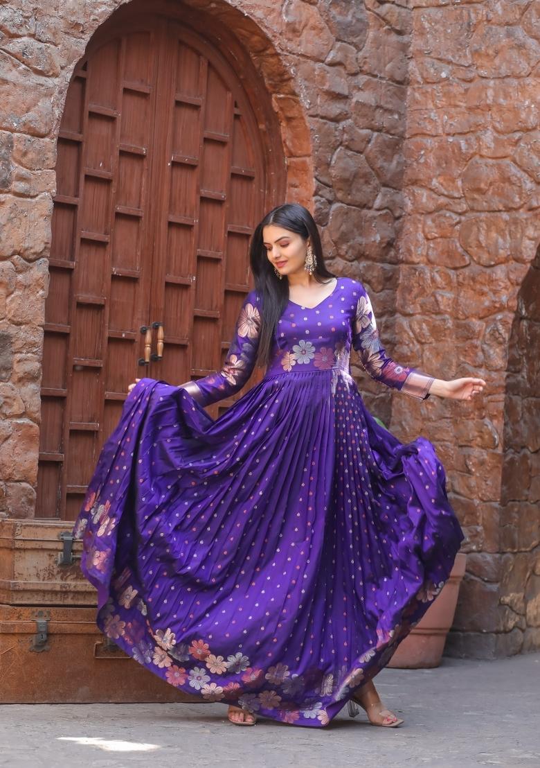 Blue Printed Silk Dress - Indya