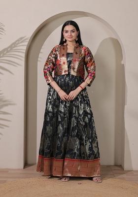 Black Printed Silk Dress