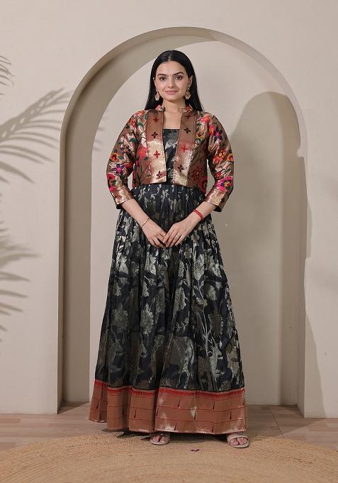 Black Printed Silk Dress