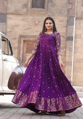 Purple Printed Silk Dress