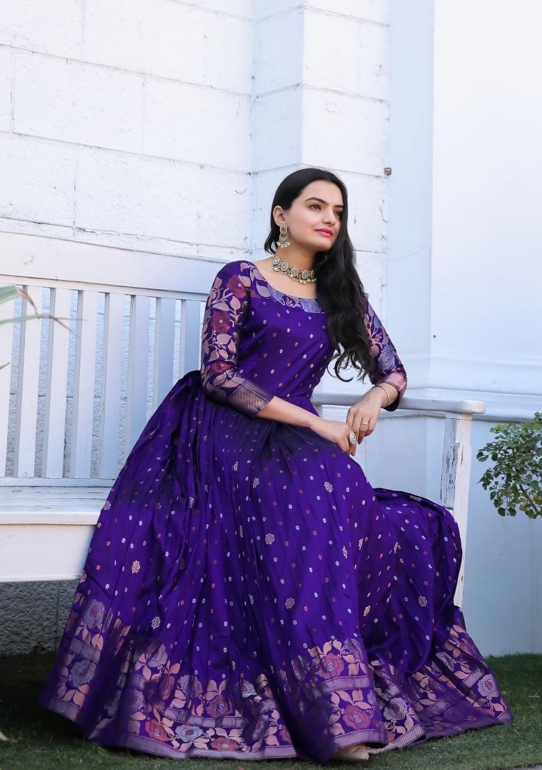 Violet Printed Silk Dress - Indya