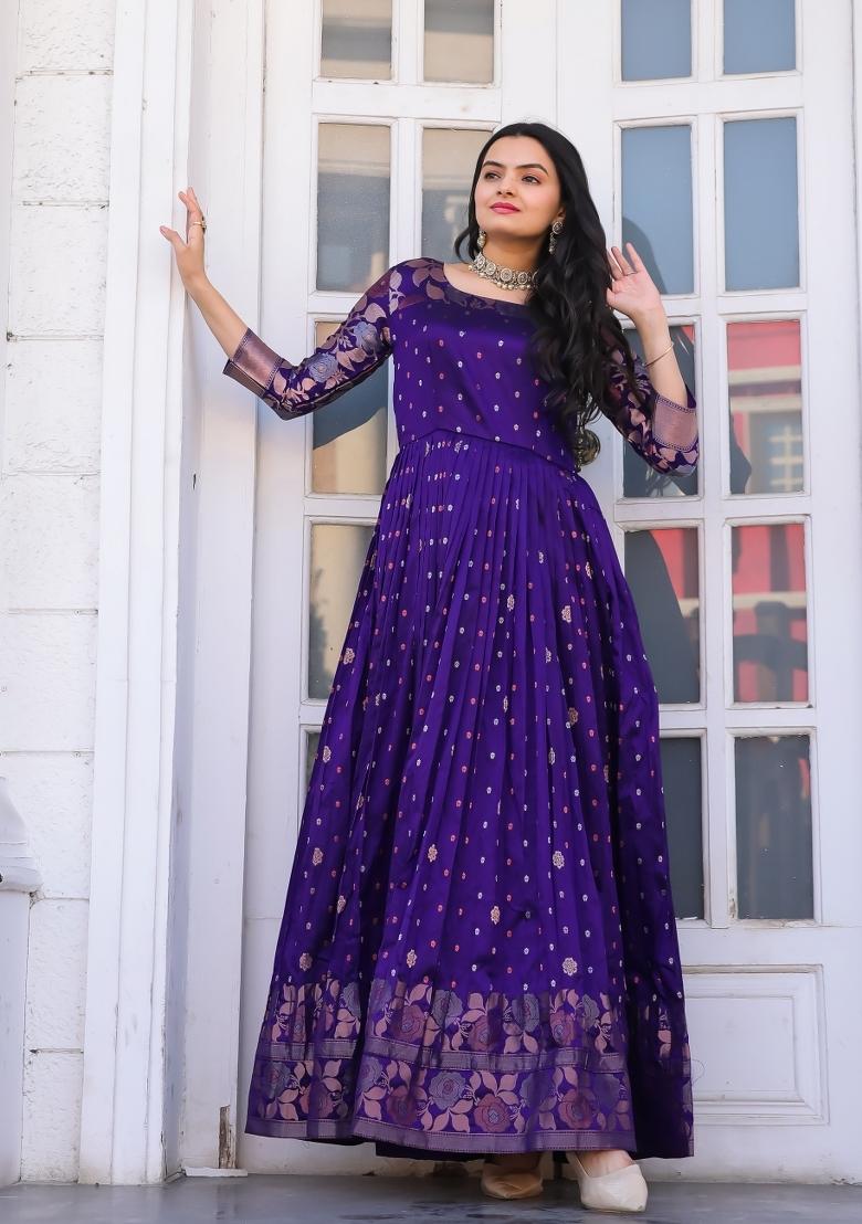 Violet Printed Silk Dress - Indya