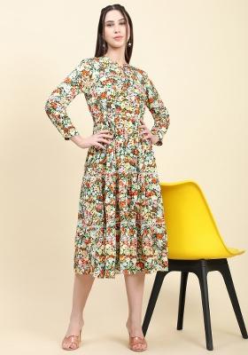 Black Floral Print Rayon Dress