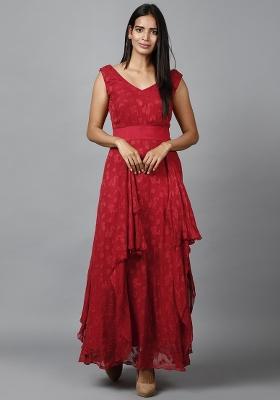 Red Floral Print Georgette Dress