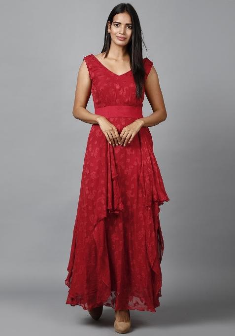 Red Floral Print Georgette Dress