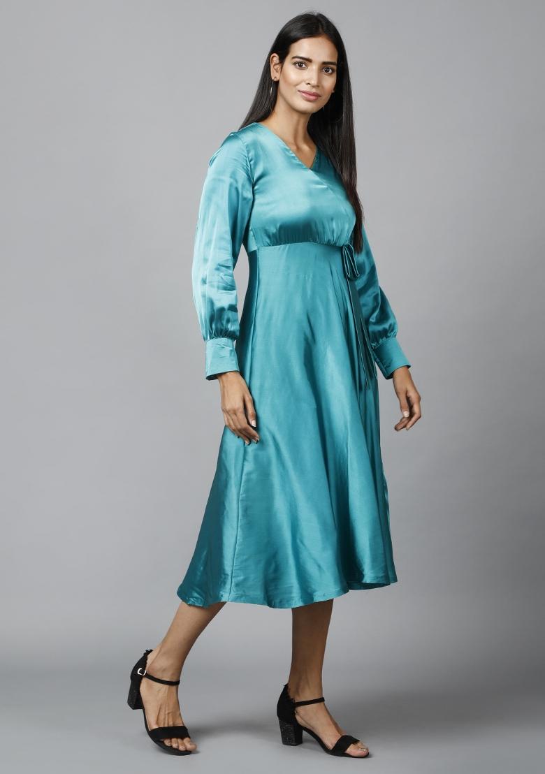 Green Satin Dress - Indya
