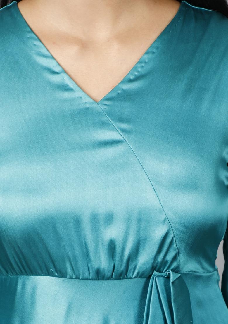 Green Satin Dress - Indya