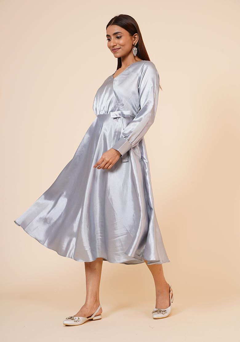 Grey Satin Dress - Indya