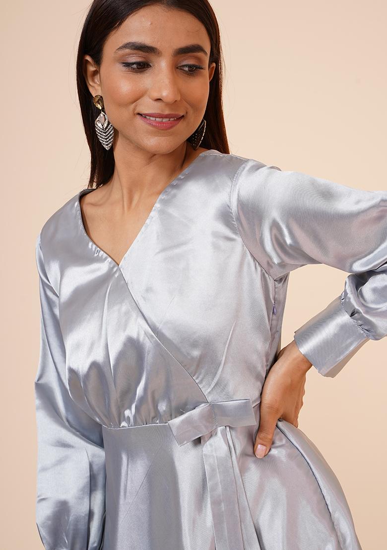 Grey Satin Dress - Indya