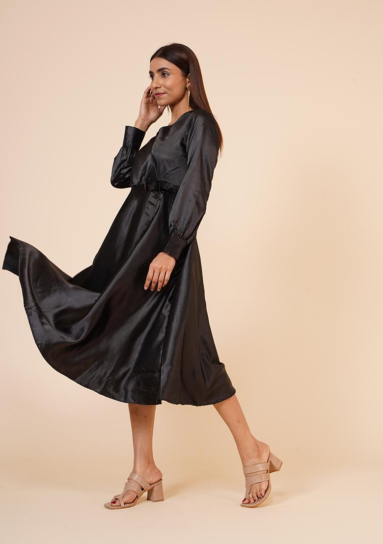 Black Satin Dress - Indya