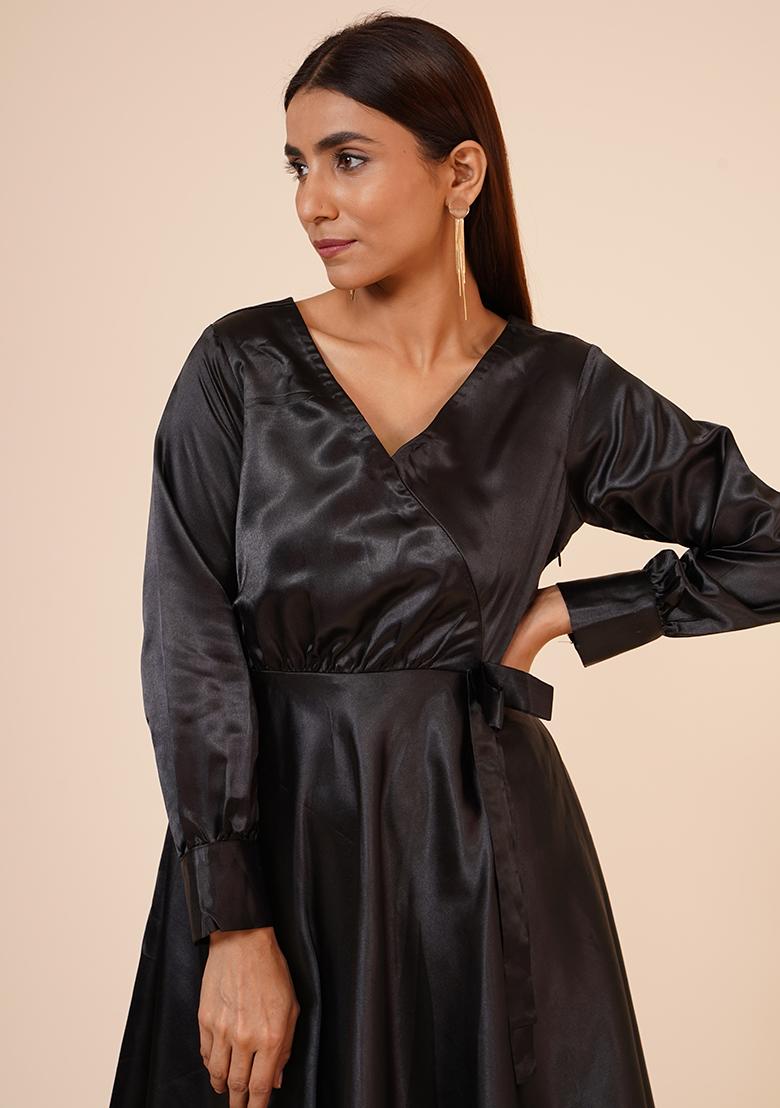 Black Satin Dress - Indya