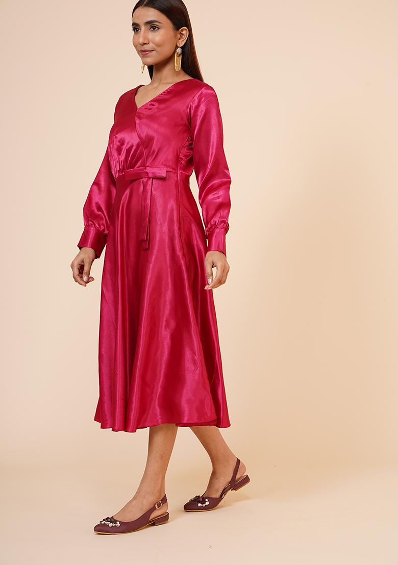 Maroon Satin Dress - Indya