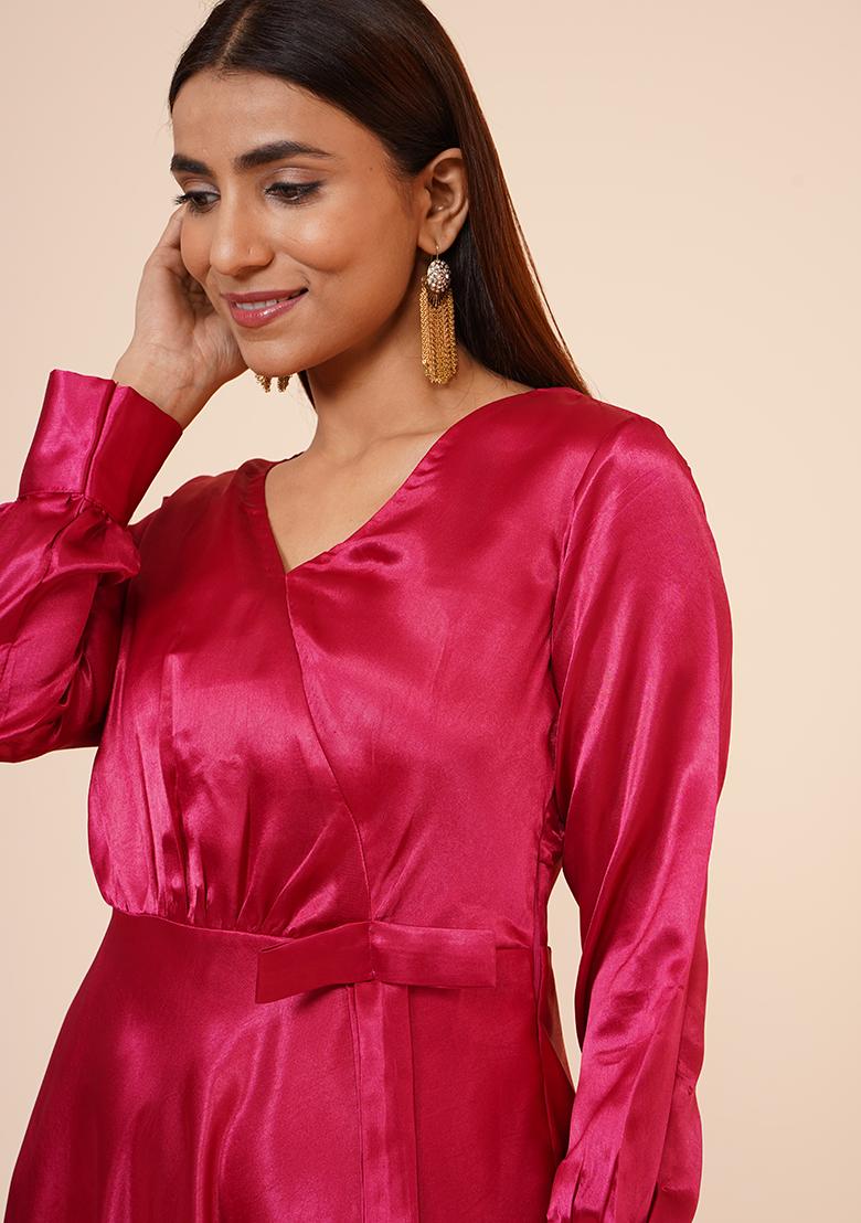 Maroon Satin Dress - Indya