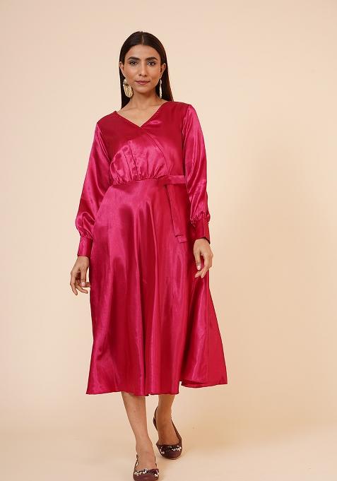 Maroon Satin Dress