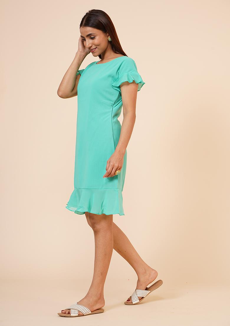 Spring Green Georgette Dress - Indya