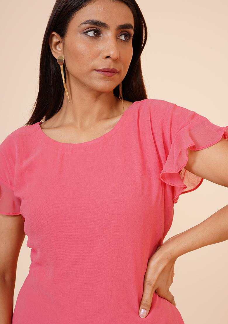 Peach Georgette Dress - Indya